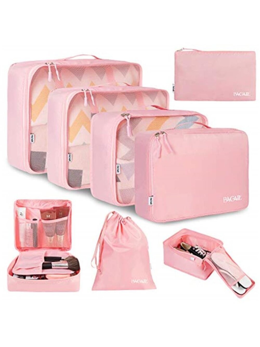 8 Pc Packing Cubes Set Travel Luggage Organizer Bags Suitcase Storage Blush Pink